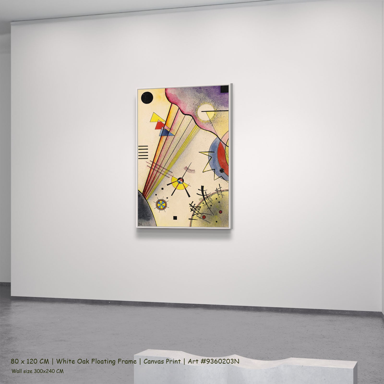 Deutliche Verbindung by Wassily Kandinsky in a white oak floating frame, large pink and purple Modern Abstract canvas