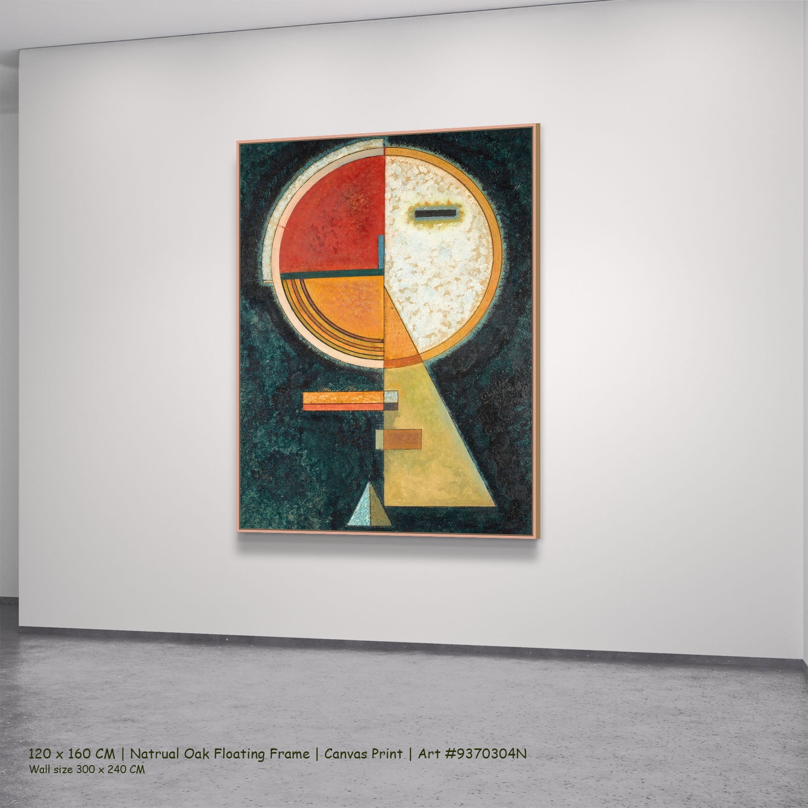 Unstable Compensation by Wassily Kandinsky in a natural oak floating frame, large green and red Abstract canvas