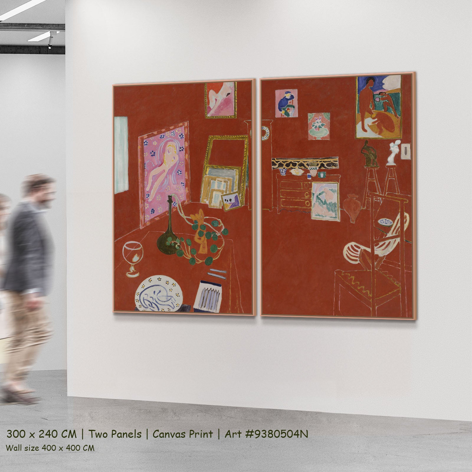 The Red Studio by Henri Matisse as a large two-panel red Modern Abstract canvas set