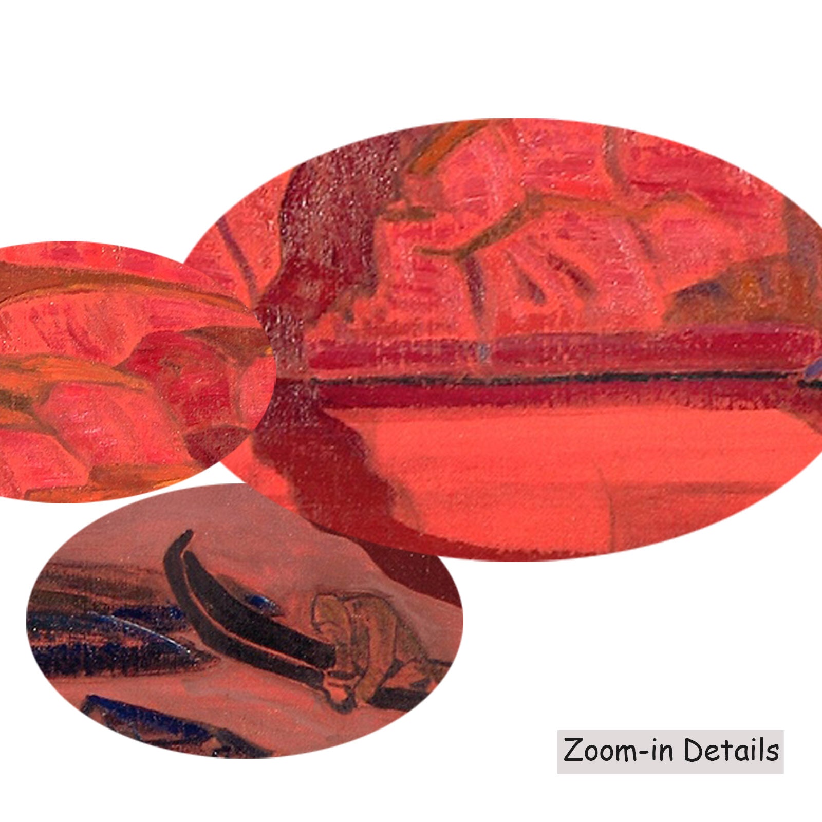 Close-up detail of the brushwork on Buried Treasures, a large red and pink Symbolist canvas by Nicholas Roerich