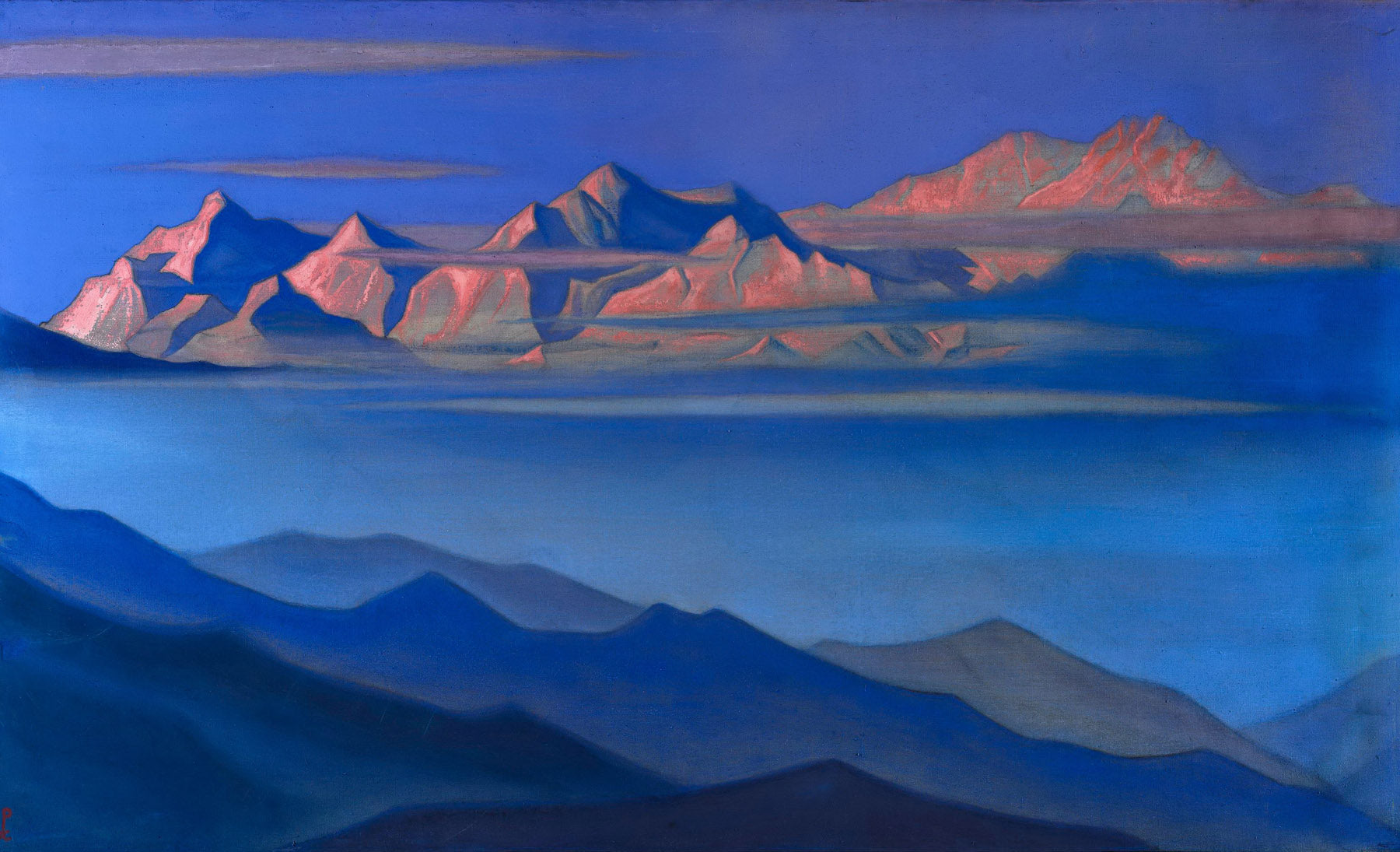 Large blue and pink Himalayan Mountain canvas print of Kanchenjunga by Nicholas Roerich