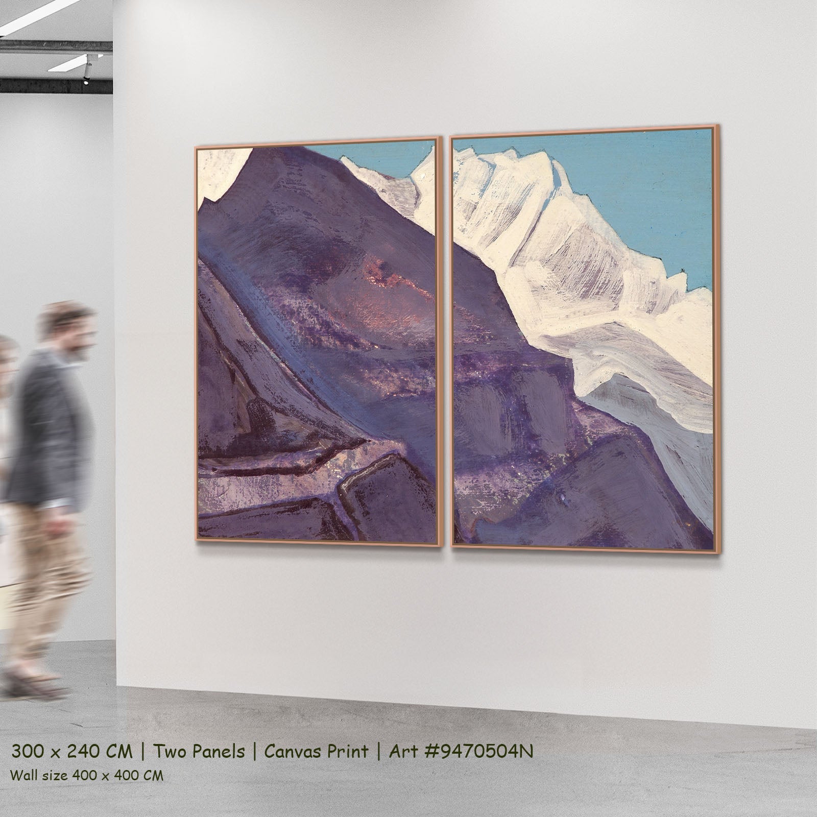 Study of Mountains by Nicholas Roerich as a large two-panel purple and white Himalayan Mountain canvas set