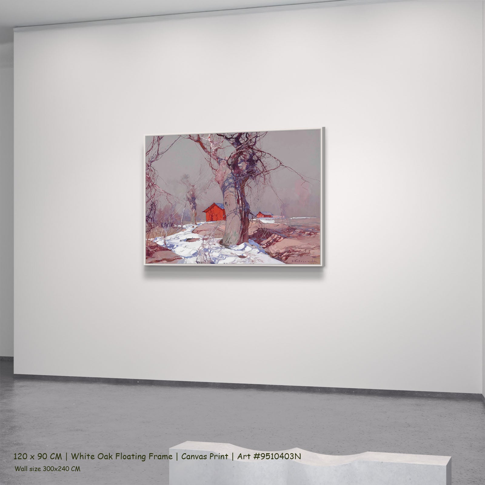 Early Spring by Stepan Kolesnikoff in a white oak floating frame, large red and grey Impressionist canvas