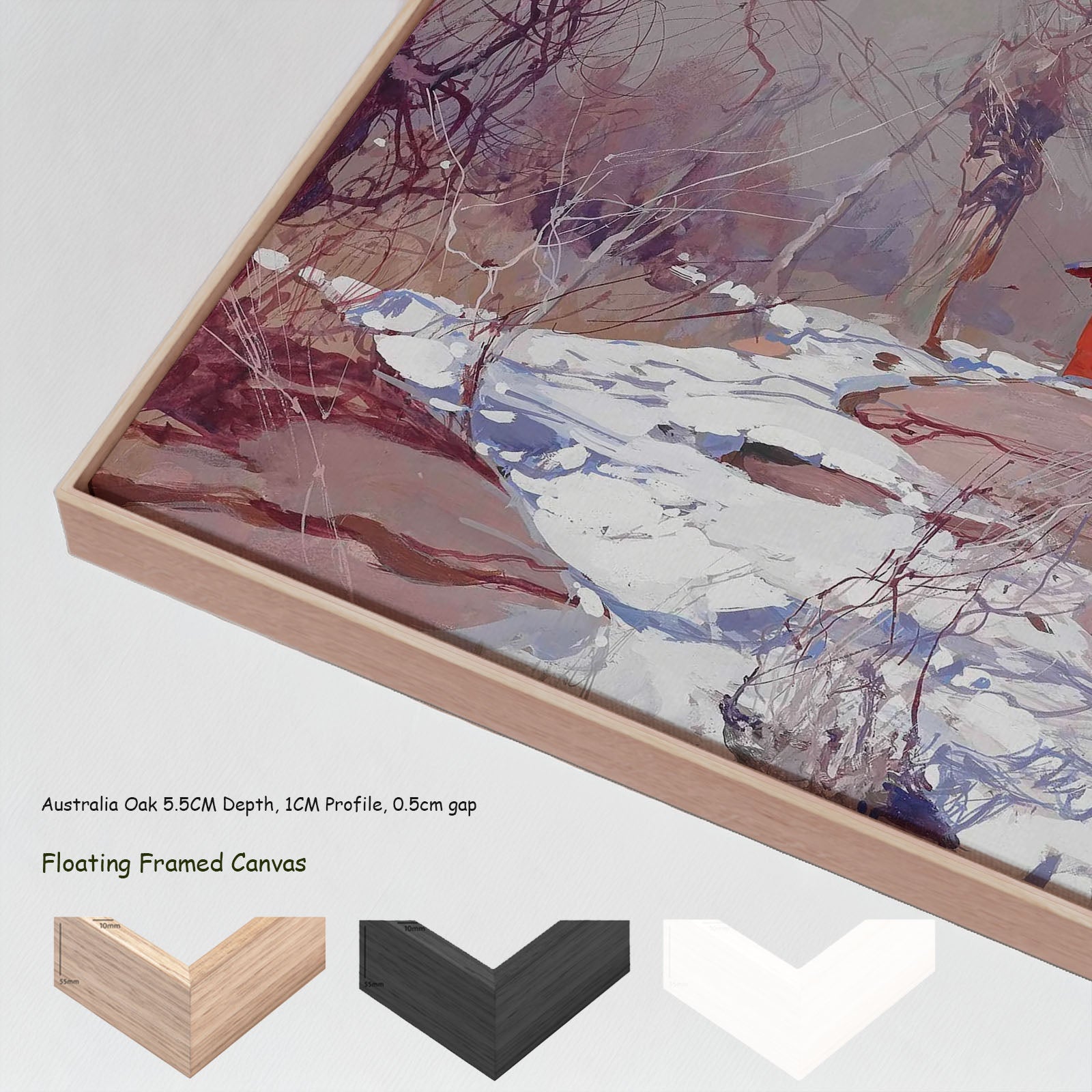 Early Spring by Stepan Kolesnikoff in a floating frame, large red and grey Impressionist canvas print