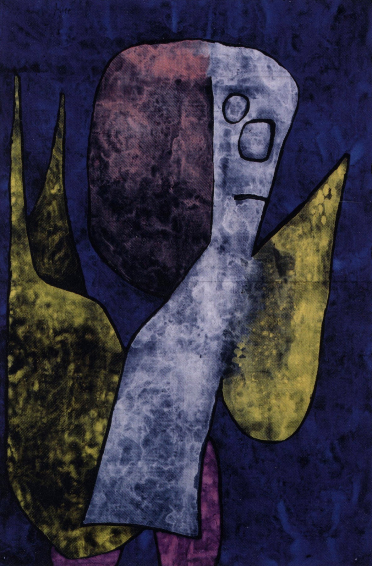Large blue and yellow Geometric Abstract canvas print of Angelus Militans by Paul Klee