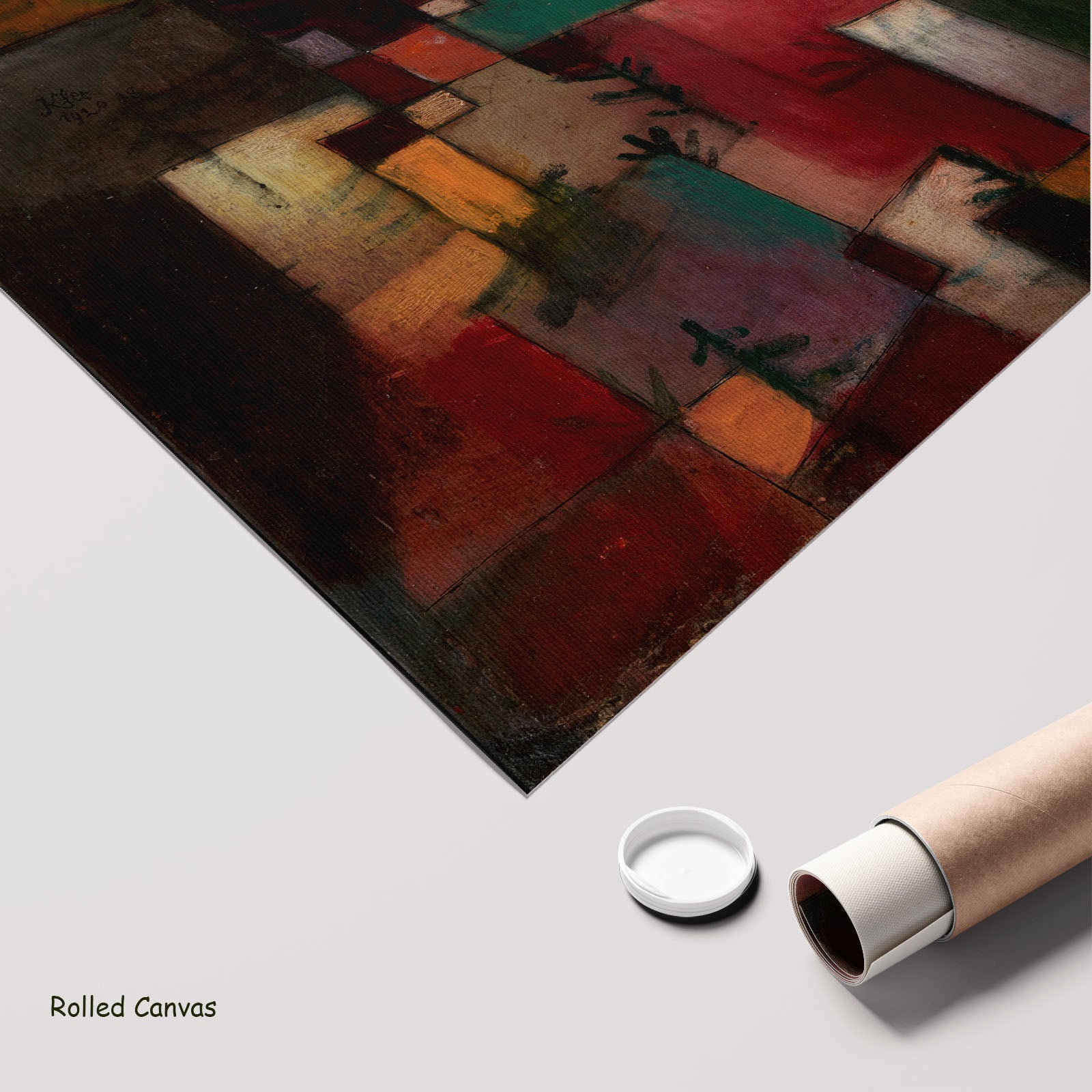 Redgreen and Violet-Yellow Rhythms by Paul Klee as a large rolled red and green Modern Abstract canvas print