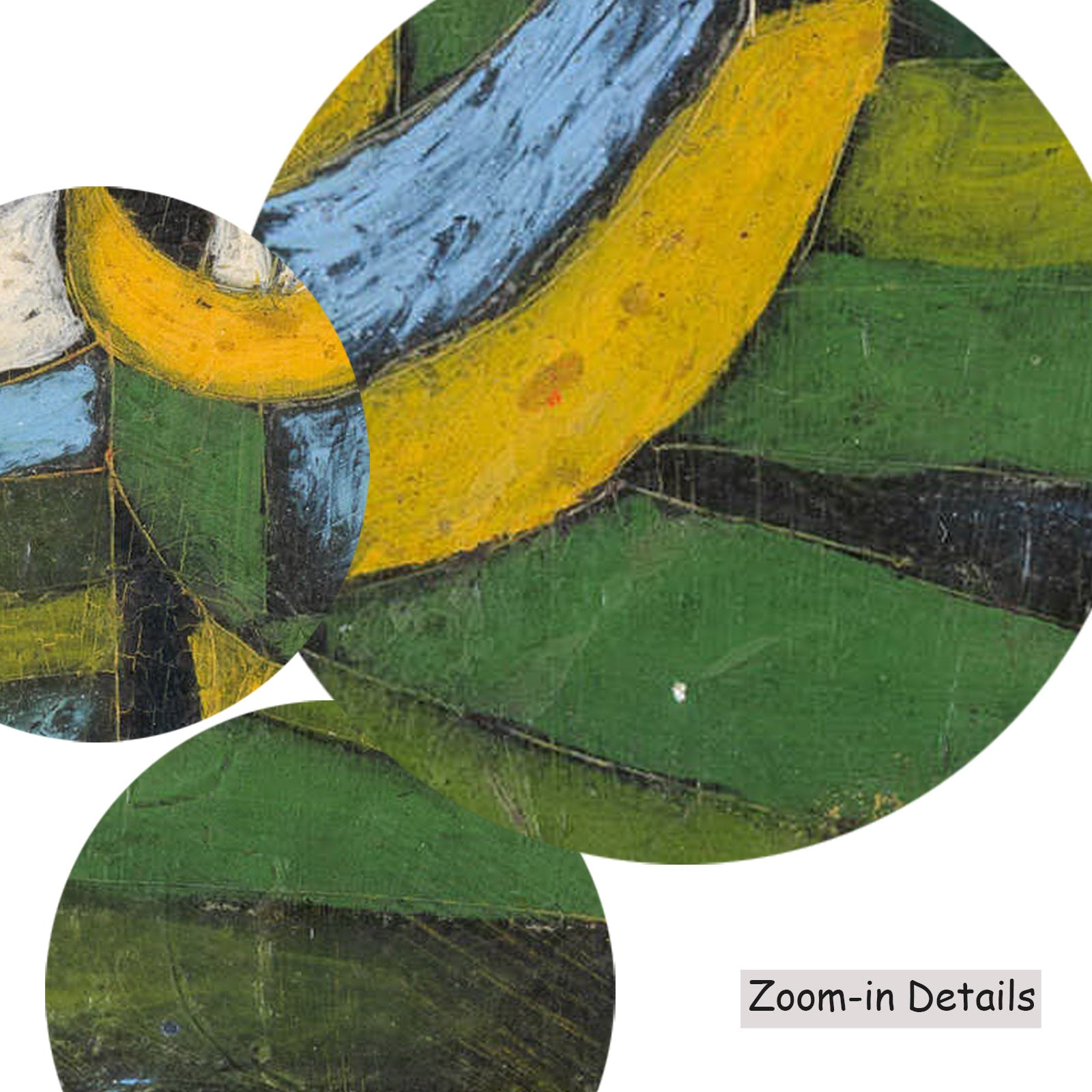 Close-up detail of the brushwork on Green Plant Rhythms, a large green and yellow Abstract canvas by Paul Klee