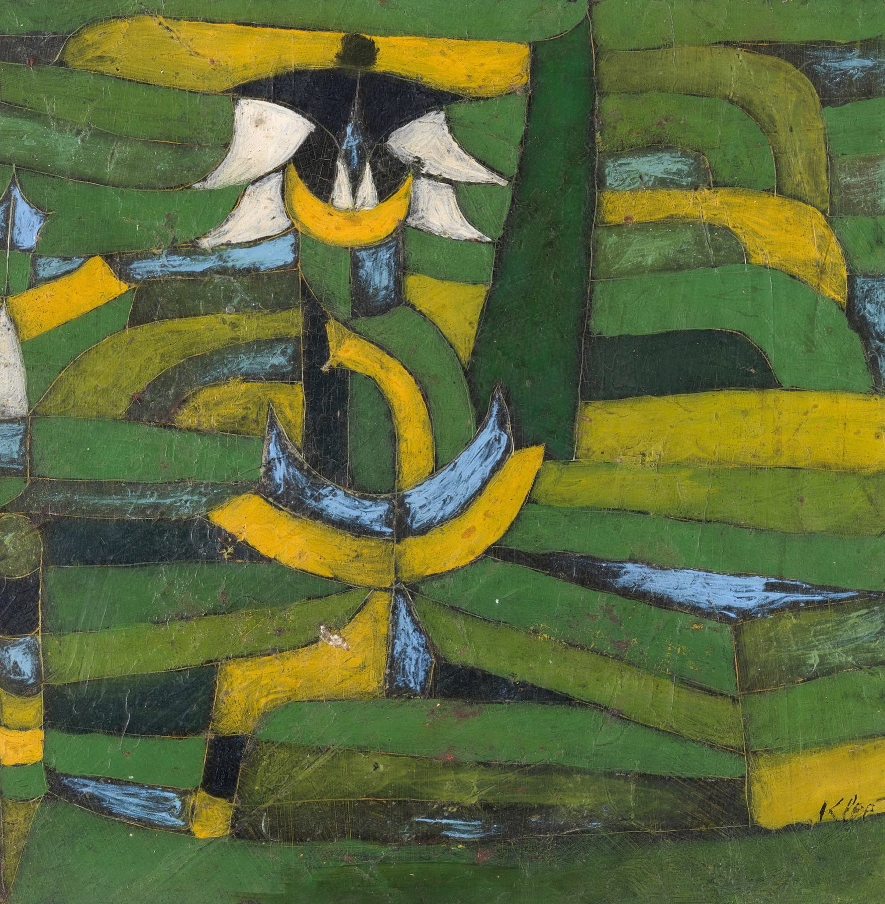Large green and yellow Abstract canvas print of Green Plant Rhythms by Paul Klee
