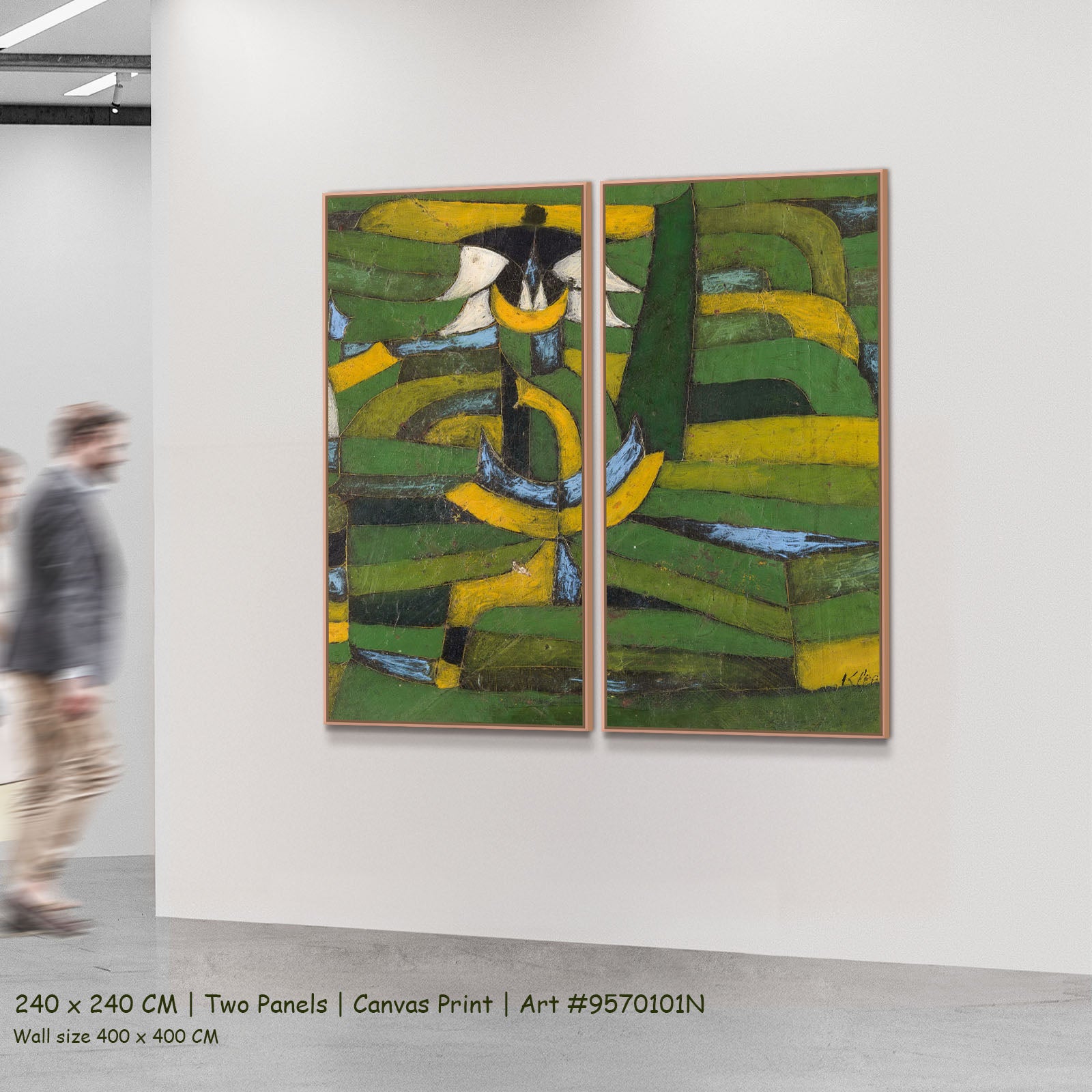 Green Plant Rhythms by Paul Klee as a large two-panel green and yellow Abstract canvas set