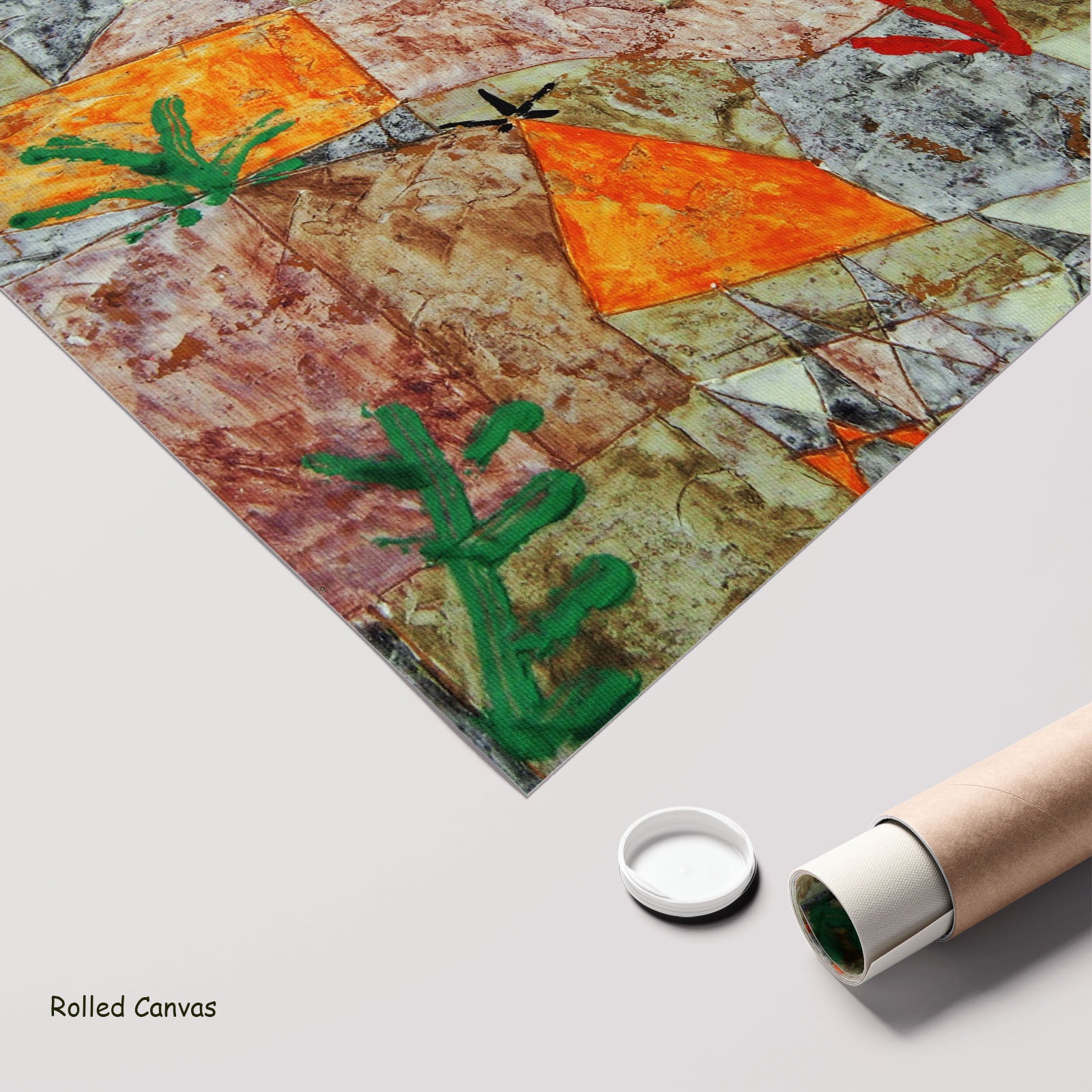 Garden with Hieroglyphs by Paul Klee as a large rolled brown and orange Geometric Abstract canvas print