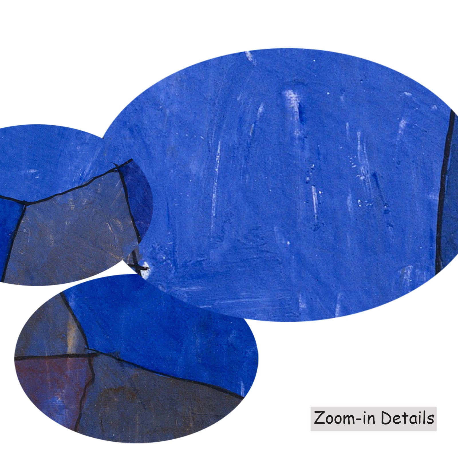Close-up detail of the brushwork on Rocks at Night, a large blue and brown Abstract canvas by Paul Klee
