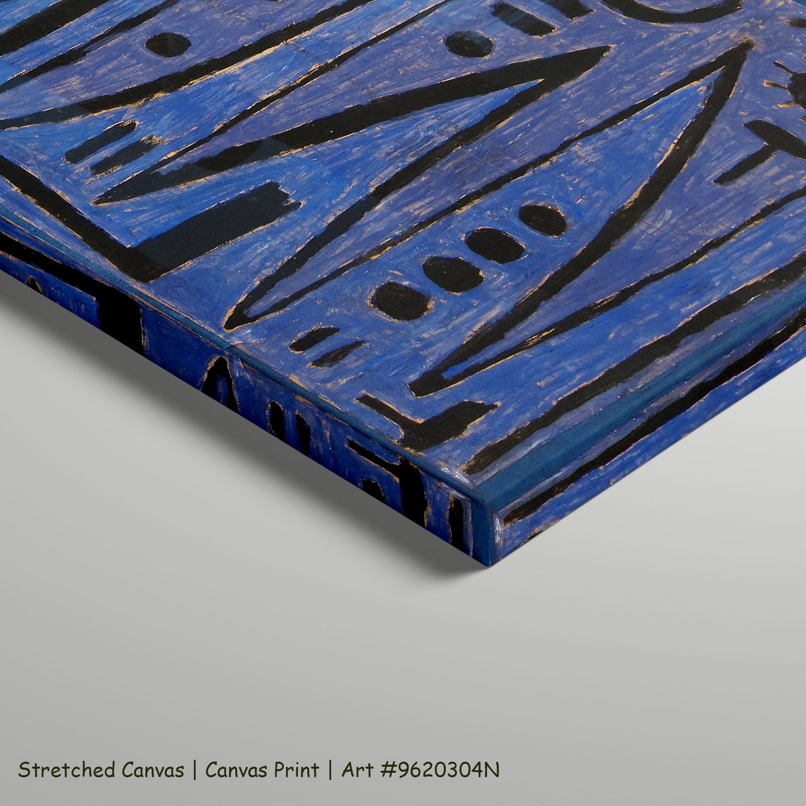 Heroic Strokes of the Bow by Paul Klee as a large stretched blue and black Geometric Abstract canvas print
