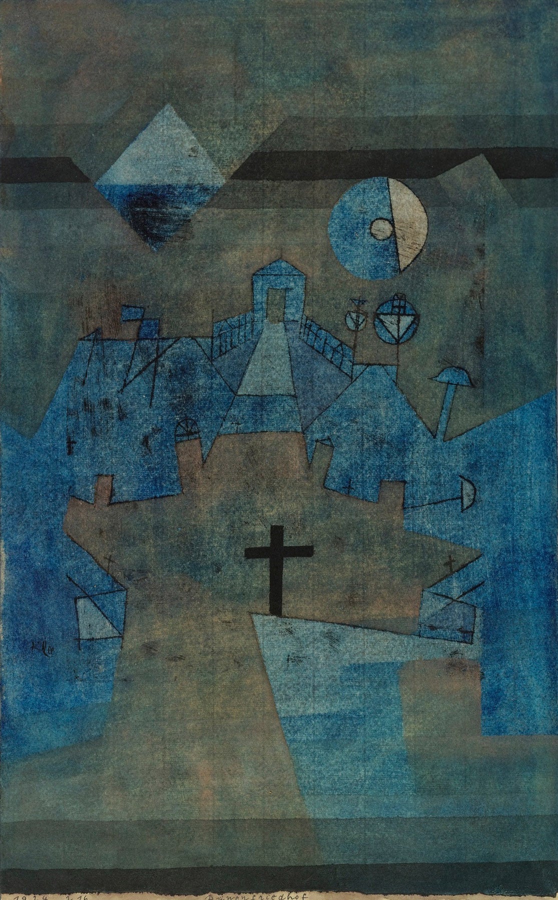 Large blue and green Modern Abstract canvas print of Dune Cemetery by Paul Klee