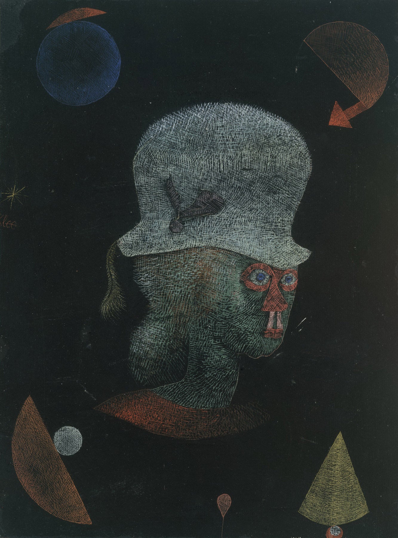 Large green and black Abstract canvas print of Astrological Fantasy Portrait by Paul Klee