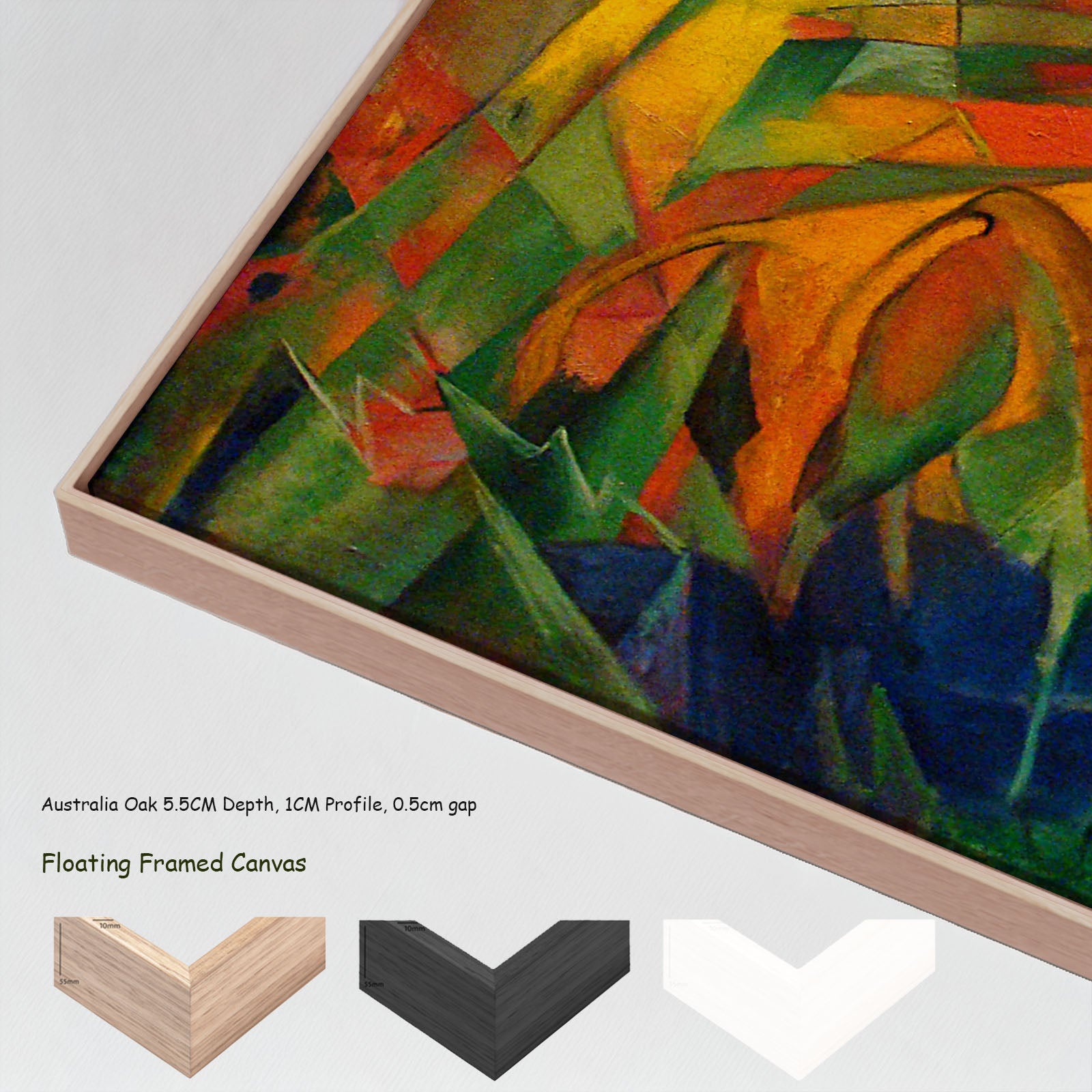 Animals in a Landscape by Franz Marc in a floating frame, large red and green Expressionist Abstract canvas print