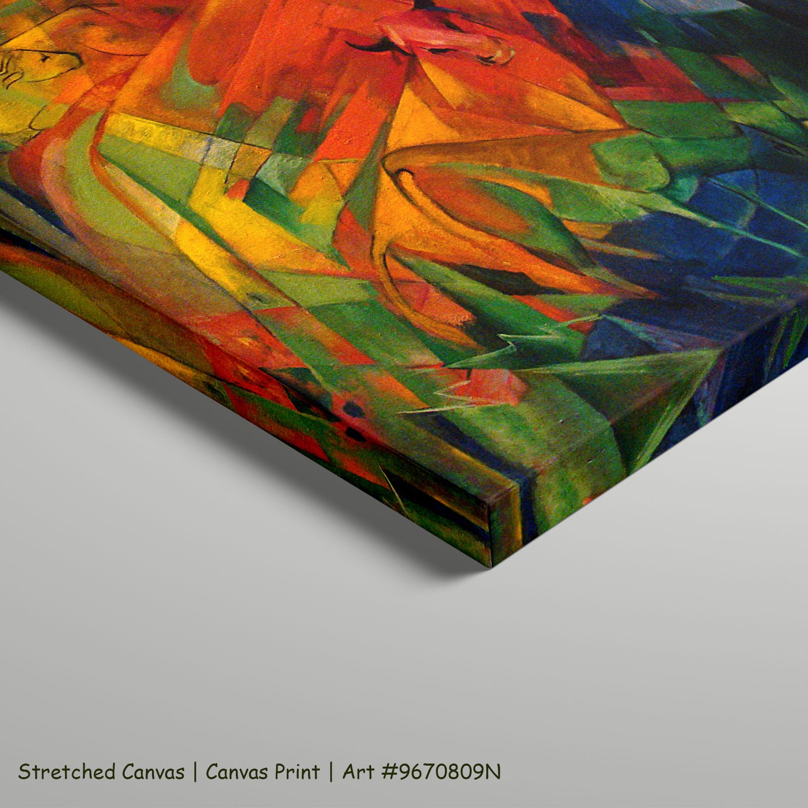 Animals in a Landscape by Franz Marc as a large stretched red and green Expressionist Abstract canvas print