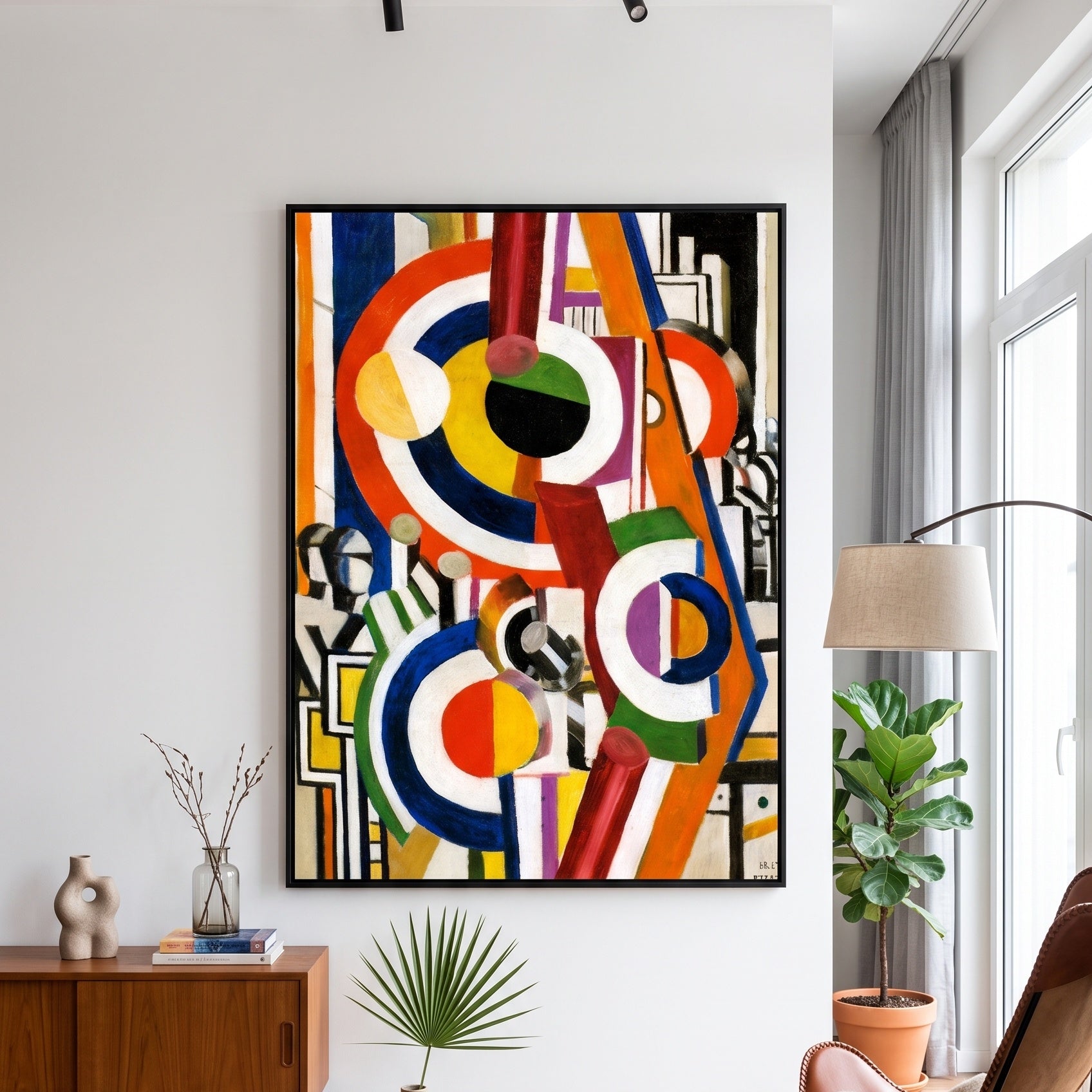 Discs by Fernand Léger — large blue and red Cubist Abstract canvas art on a hallway wall