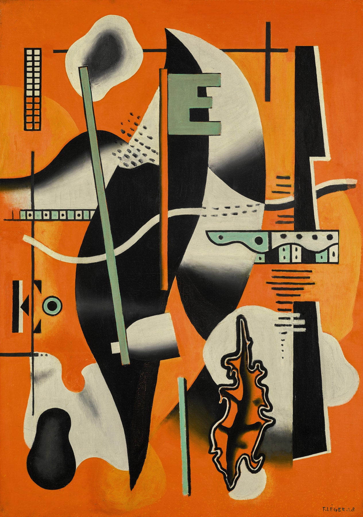 Large orange and black Cubist Abstract canvas print of Nature morte à la pipe sur by Fernand Léger