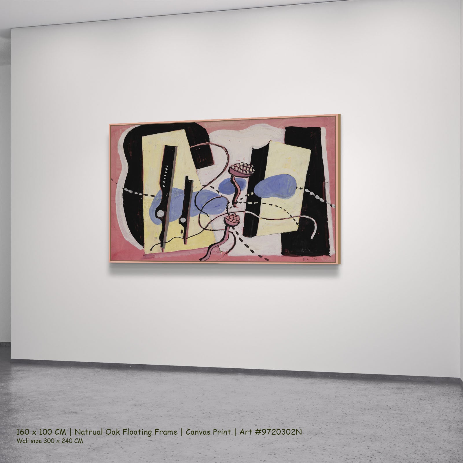 Nature Morte by Fernand Léger in a natural oak floating frame, large yellow and black Cubist Abstract canvas
