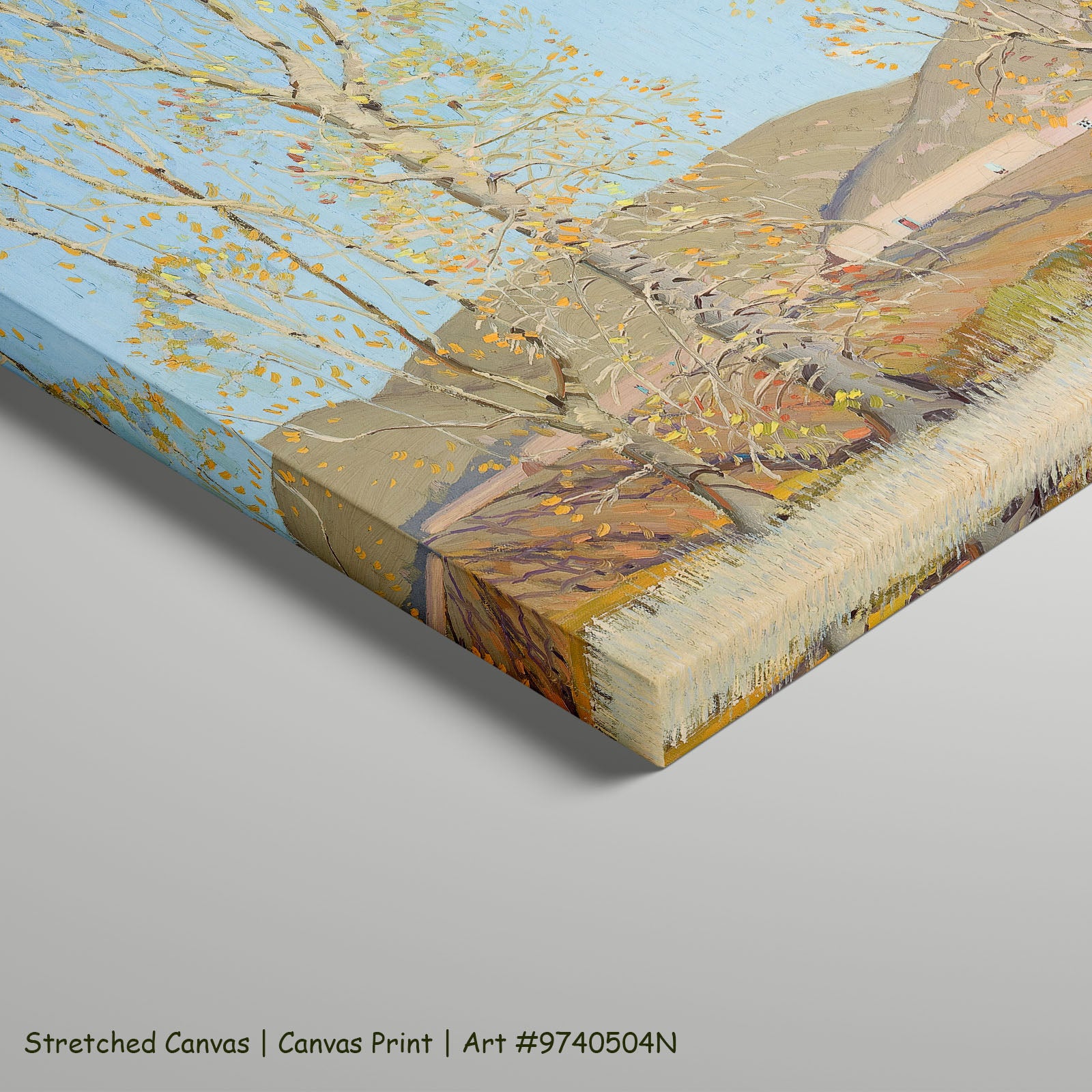 November — Country Landscape by Victor Higgins as a large stretched light blue and gold Landscape canvas print