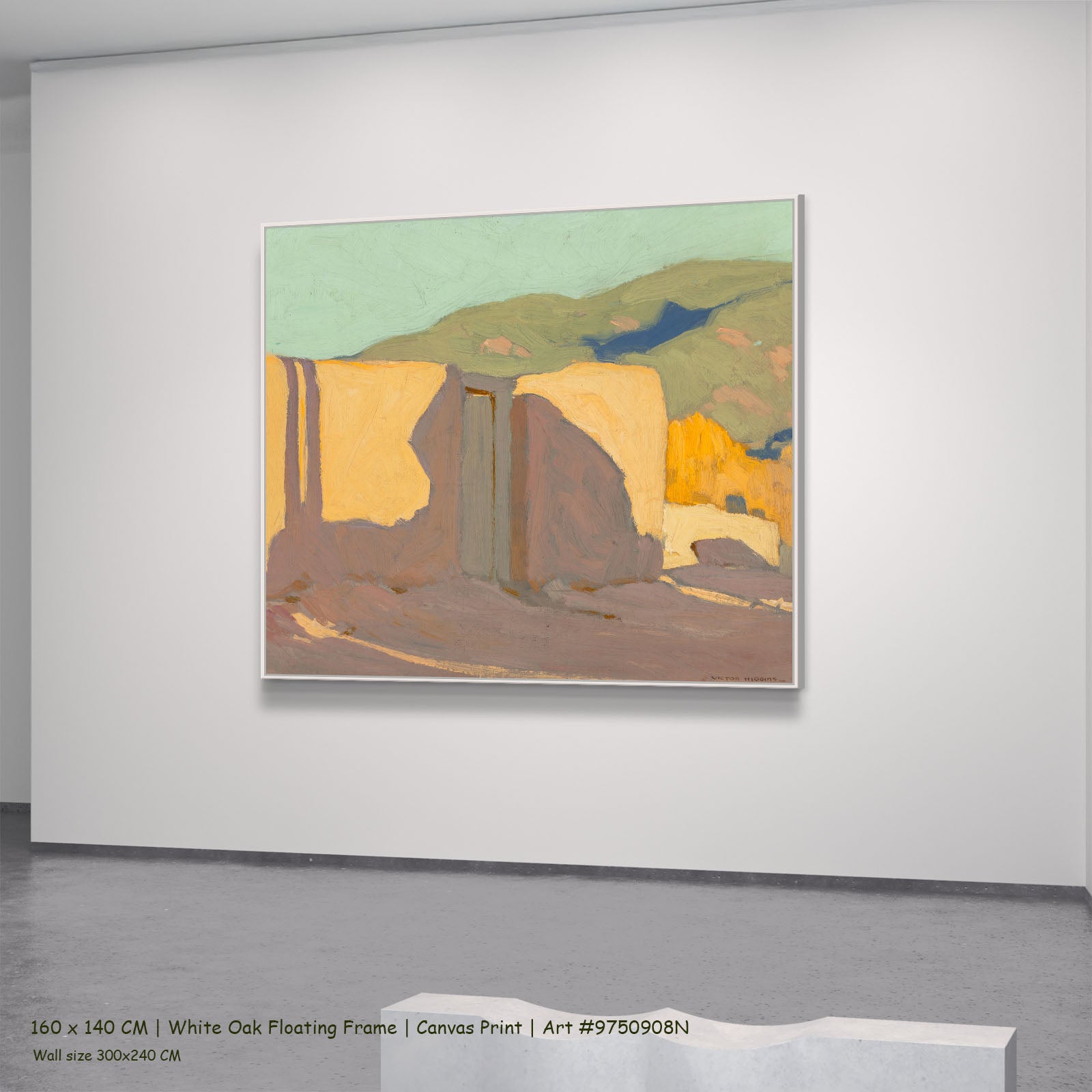 Shadow Street by Victor Higgins in a white oak floating frame, large gold and grey Landscape canvas