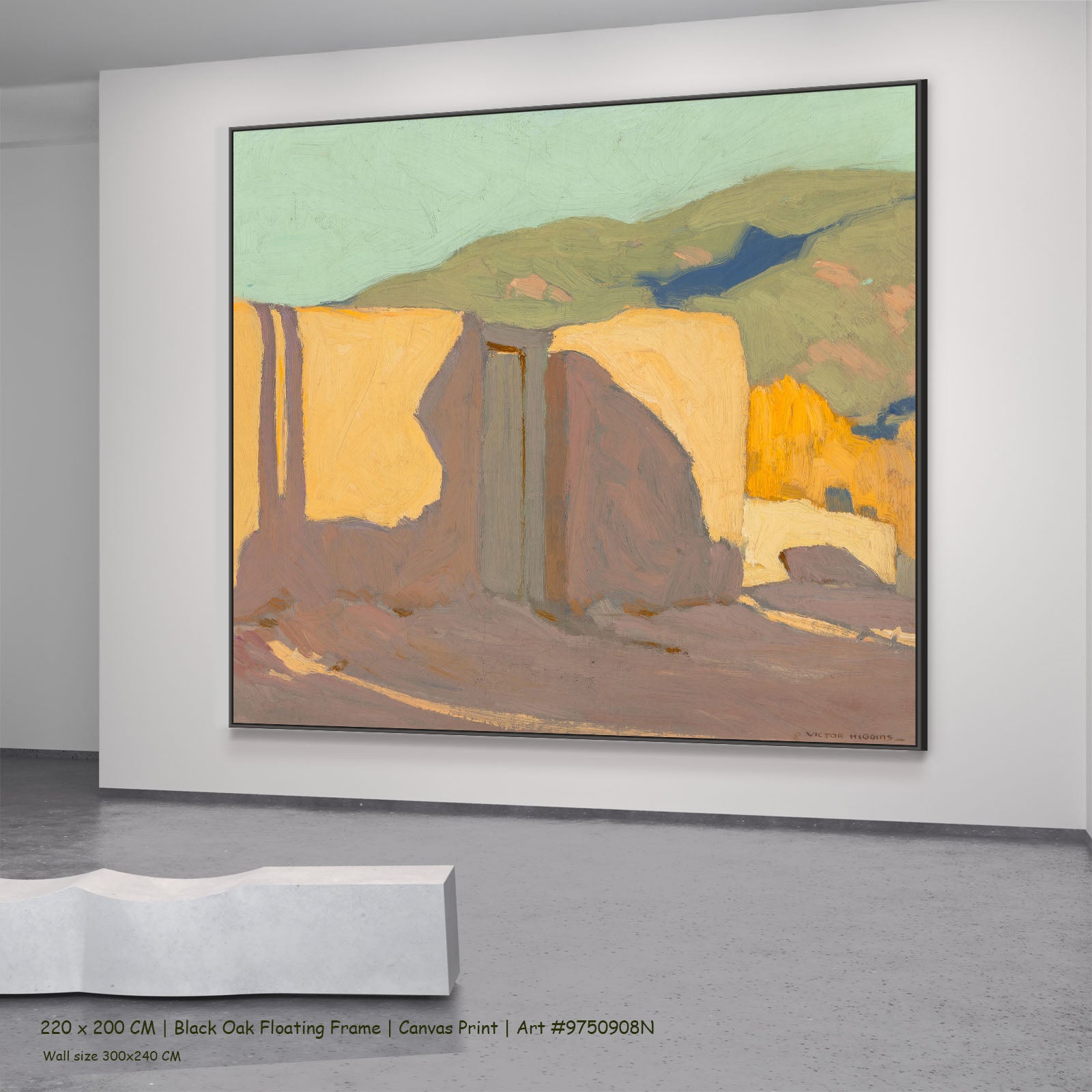 Shadow Street by Victor Higgins in a black oak floating frame, large gold and grey Landscape canvas