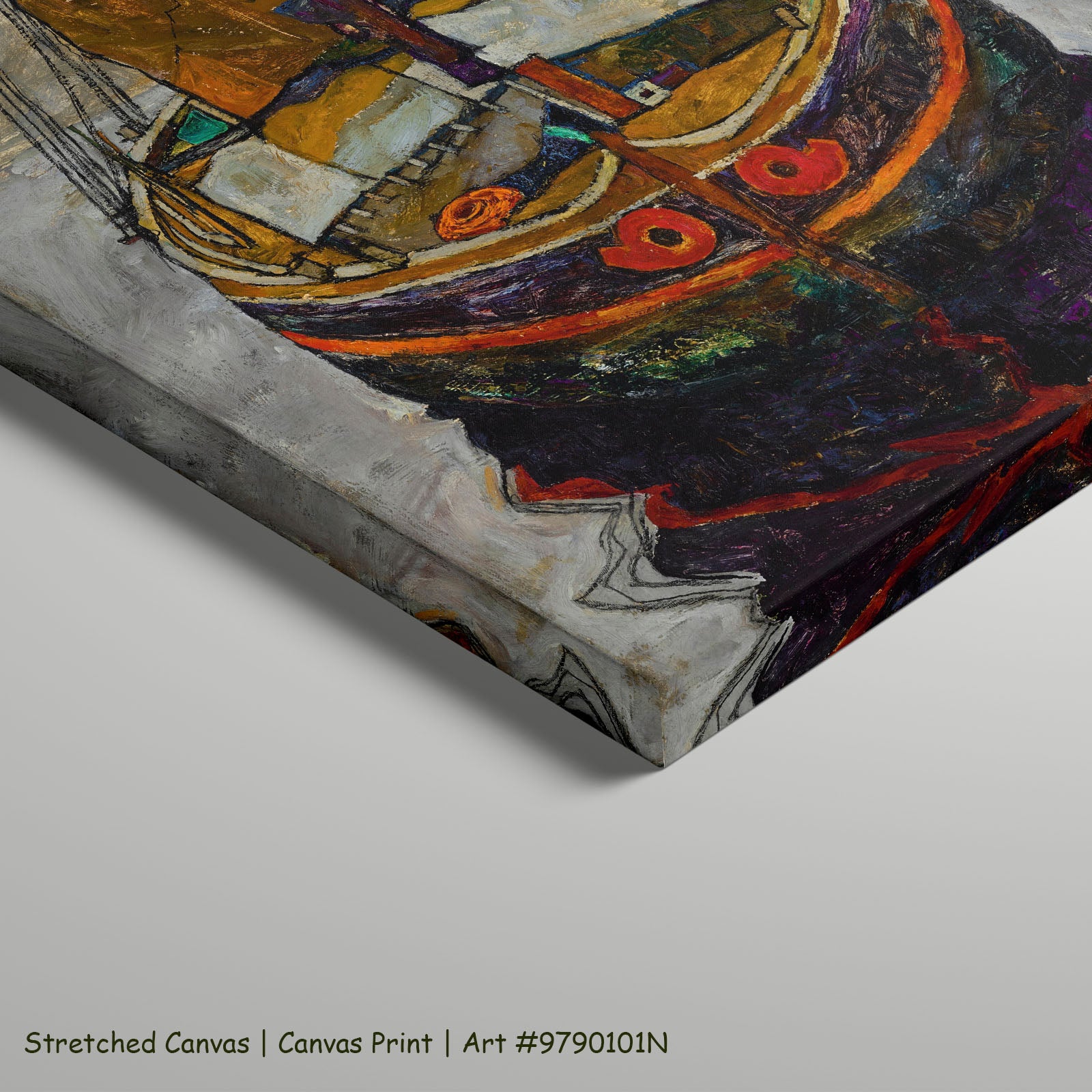 Trieste Fishing Boat by Egon Schiele as a large stretched brown and grey Expressionist Abstract canvas print
