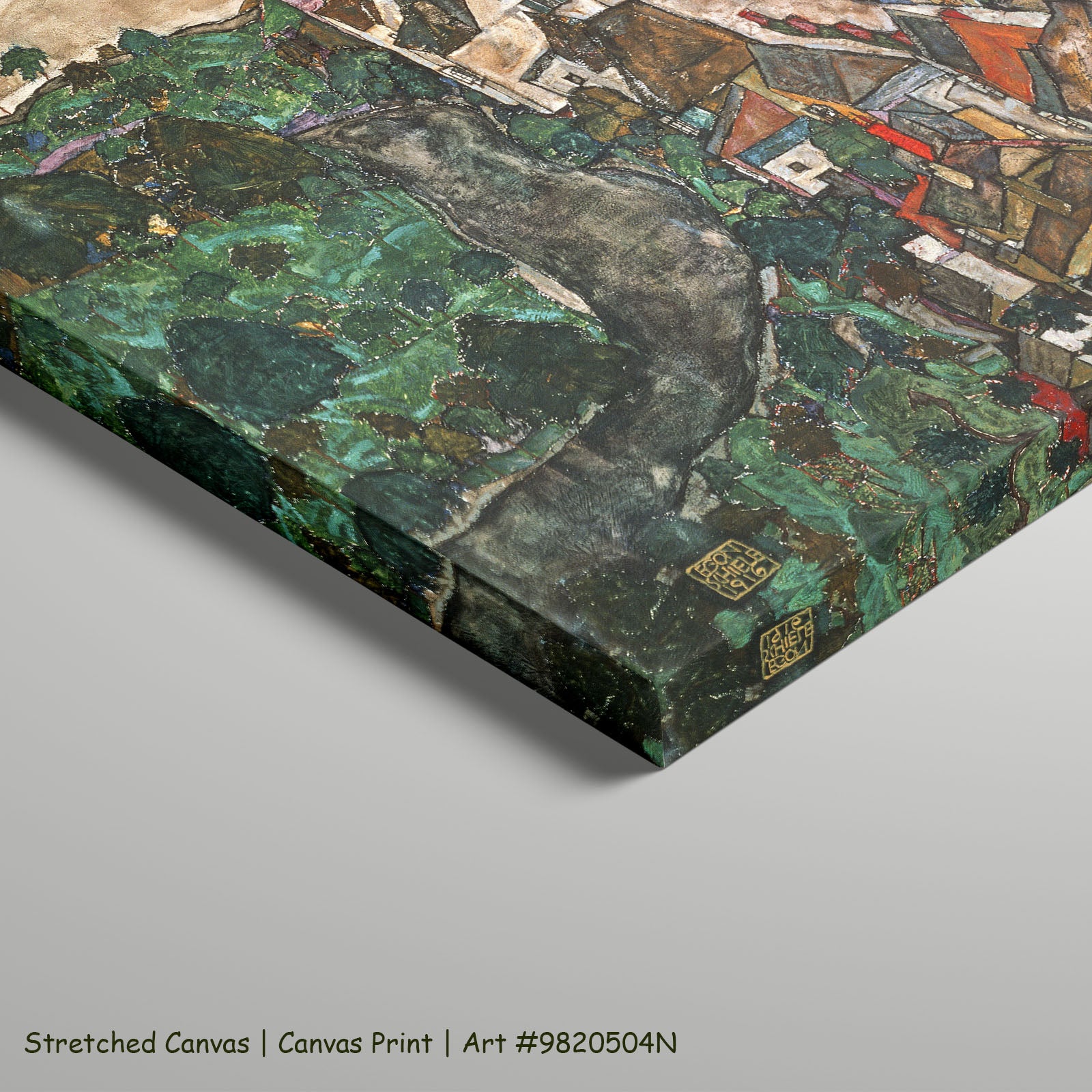 Krumau by Egon Schiele as a large stretched green and white Expressionist Abstract canvas print
