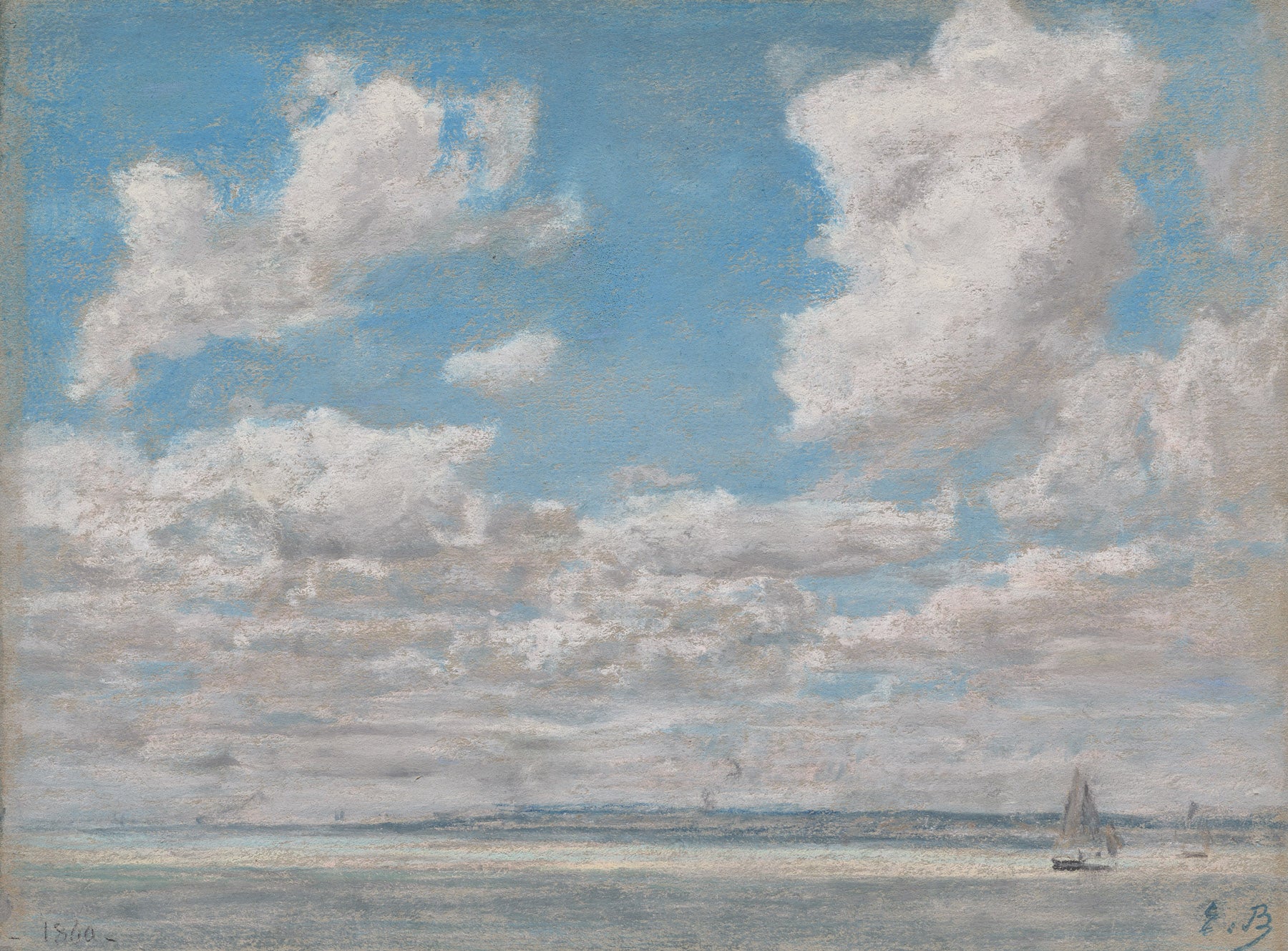 Large light blue and white Impressionist canvas print of Seascape with Open Sky by Eugene Boudin
