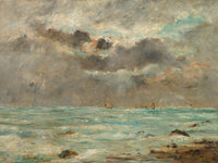 Large aqua and grey Impressionist canvas print of The Coast at Trouville by Eugene Boudin