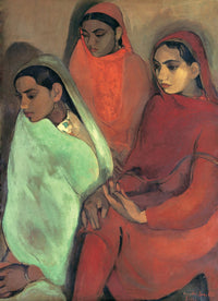 Large red and green Portrait canvas print of Three Girls by Amrita Sher-Gil