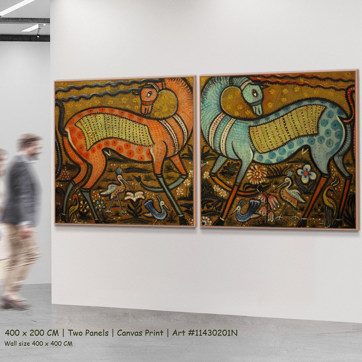 Zwei Fabeltiere by Anita Rée as a large two-panel brown and orange Symbolist canvas set
