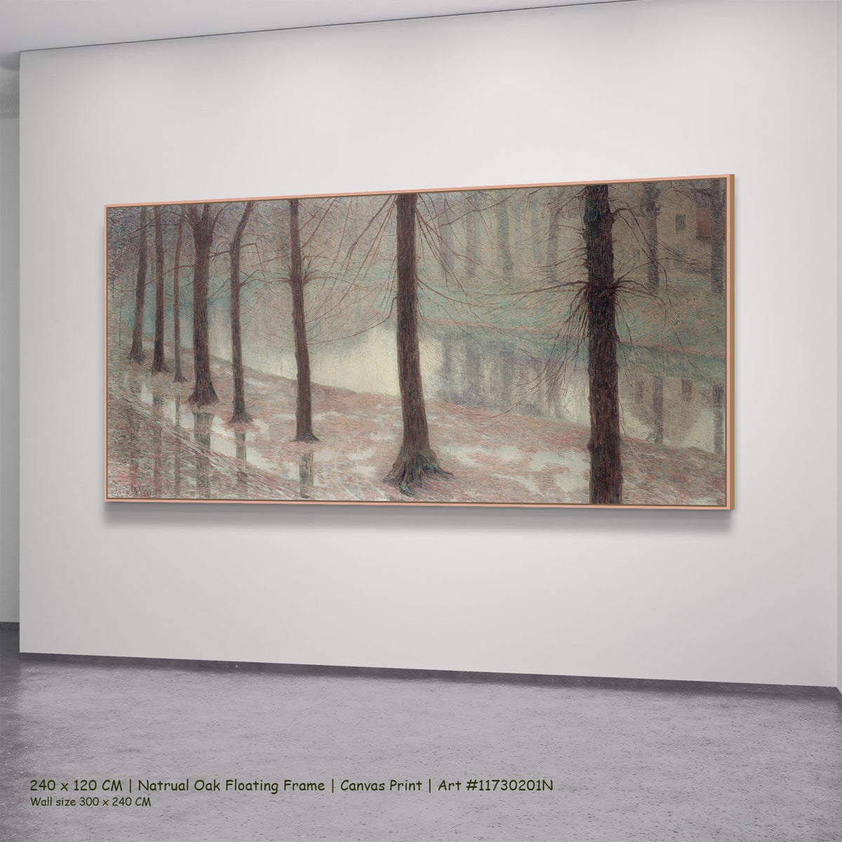 The Coupure in Ghent by Anna De Weert in a natural oak floating frame, large pink and brown Impressionist canvas