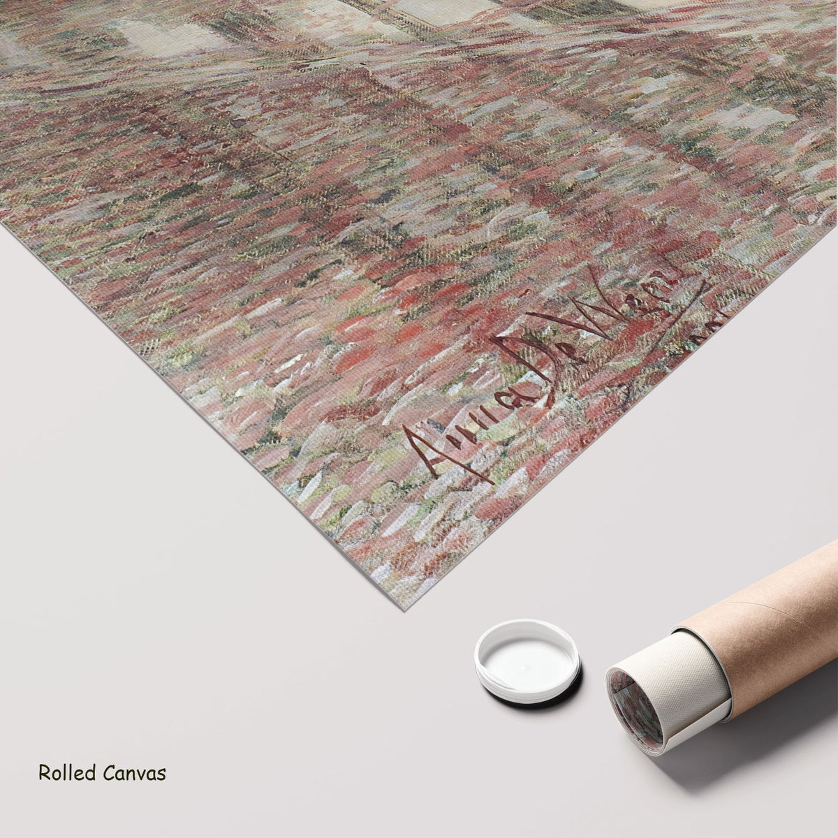 The Coupure in Ghent by Anna De Weert as a large rolled pink and brown Impressionist canvas print