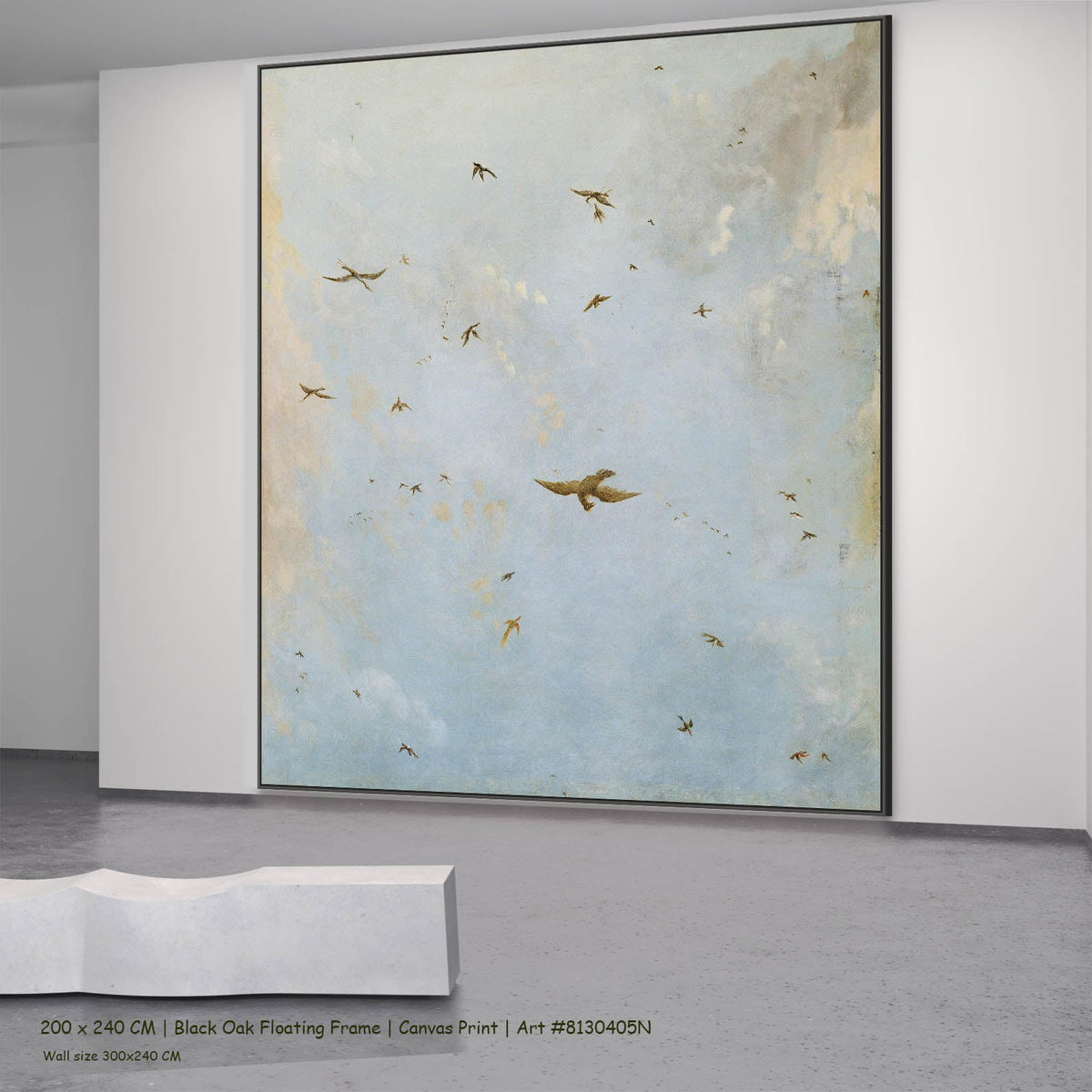 attributed to Nicolaes Piemont — Ceiling of a Cloudy Sky with Birds Clouds canvas wall art in a black oak floating frame,…