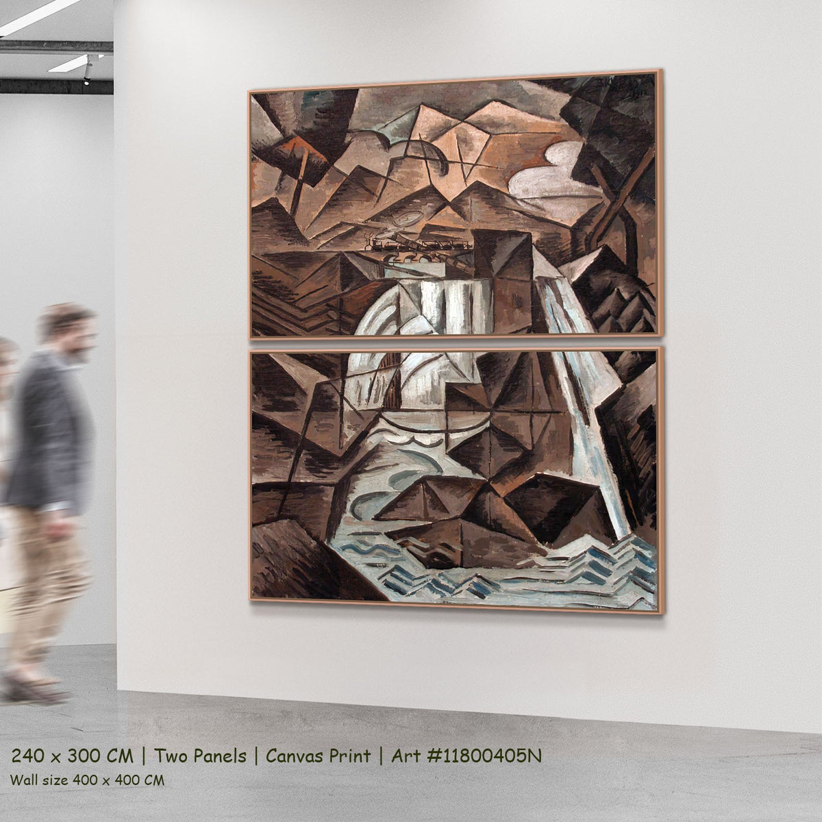 Waterfall in the Alps by Bohumil Kubišta as a large two-panel brown and white Cubist canvas set