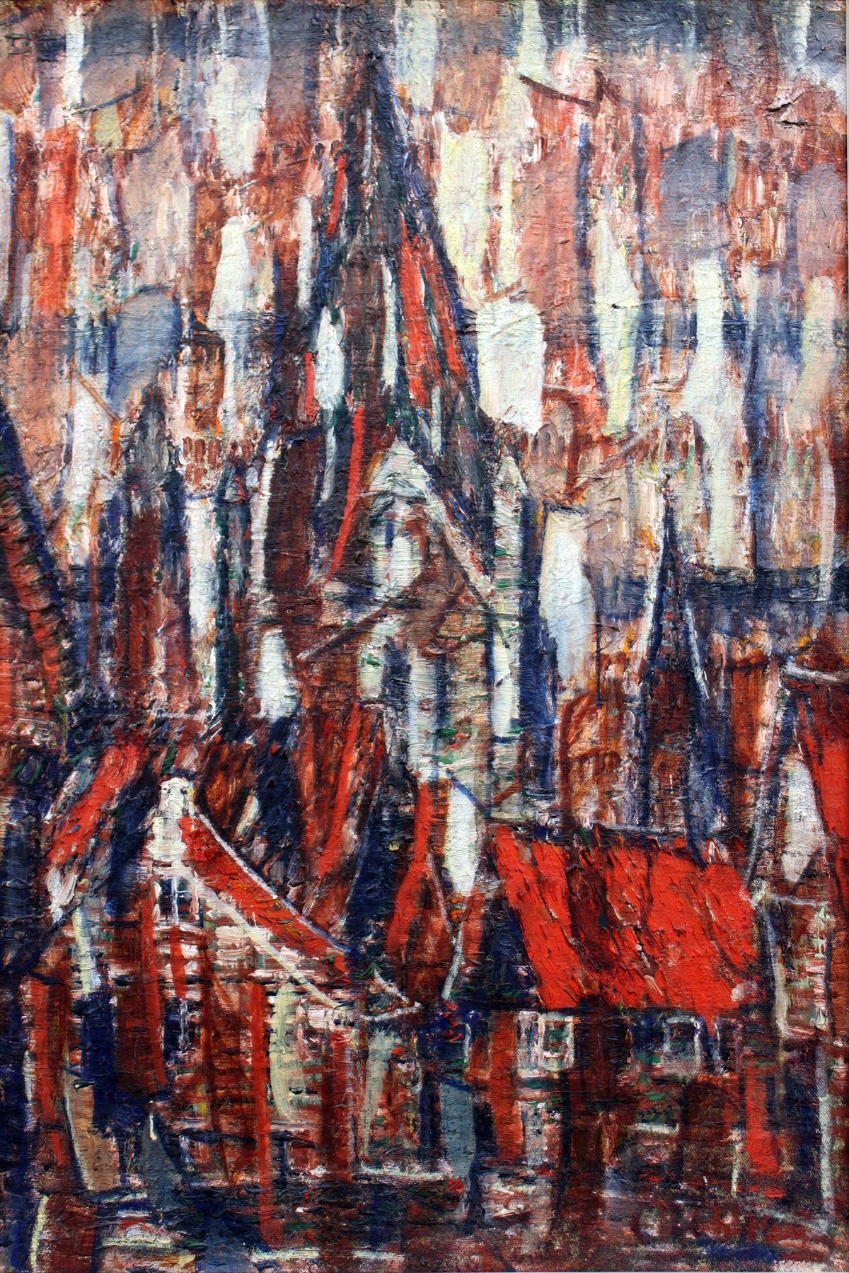 Large red and blue Expressionist canvas print of The Collegiate Church of St. Patrocli by Christian Rohlfs