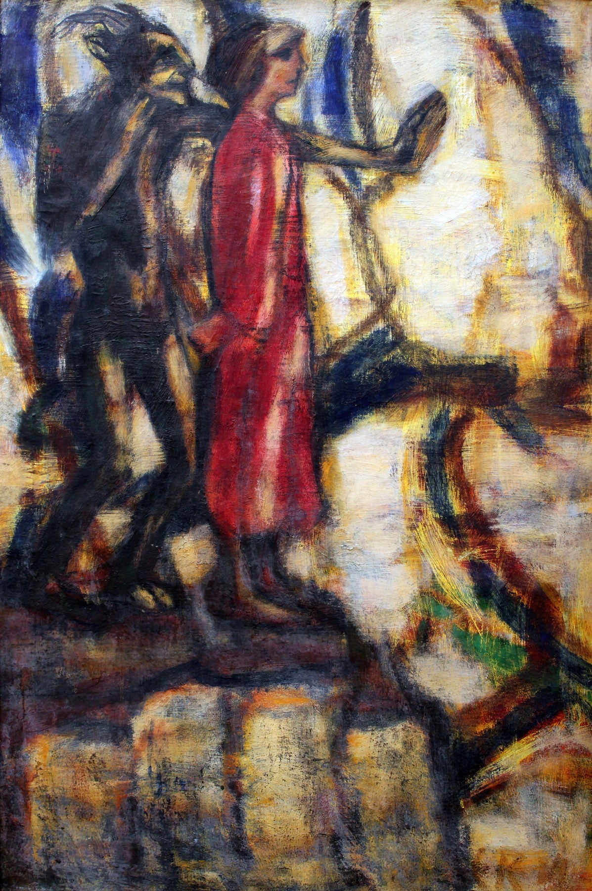 Large gold and black Expressionist canvas print of The Temptation of Christ by Christian Rohlfs