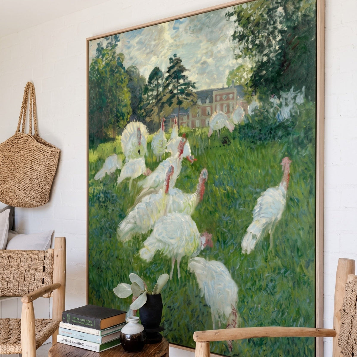 Claude Monet | Large Square Green White Impressionist Canvas Wall Art | The Turkeys — room photo 2