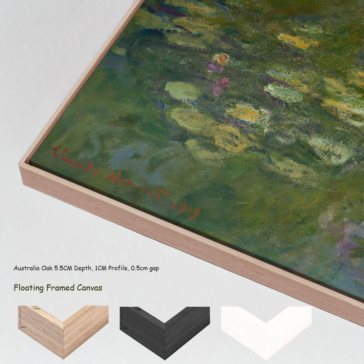 Claude Monet — Water Lilies (Wide Panorama) canvas wall art with floating frame options