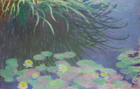 Water-Lilies with Reflections of Green Grasses — Large Floral canvas wall art by Claude Monet