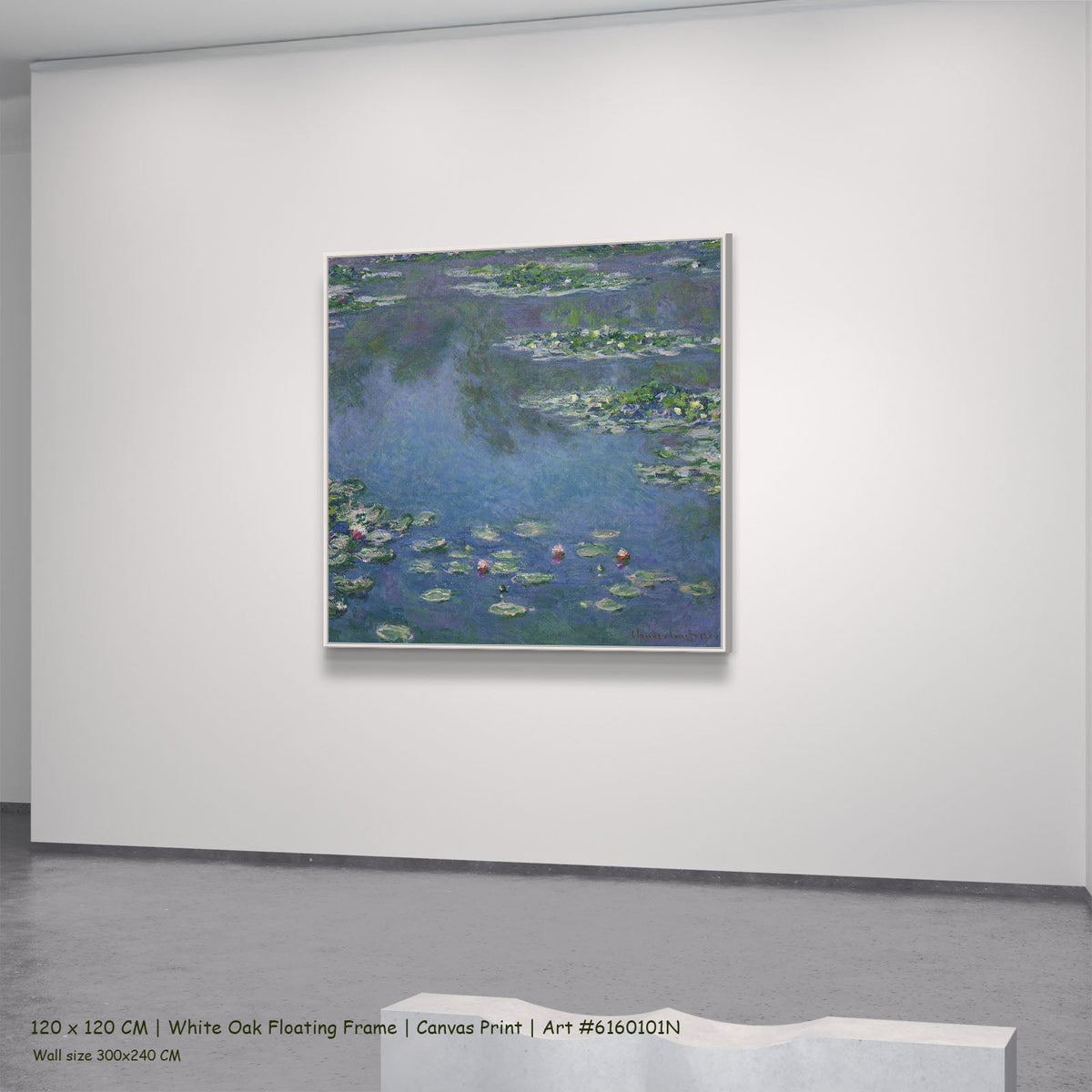 Claude Monet, Water Lilies — white oak mockup, large canvas print