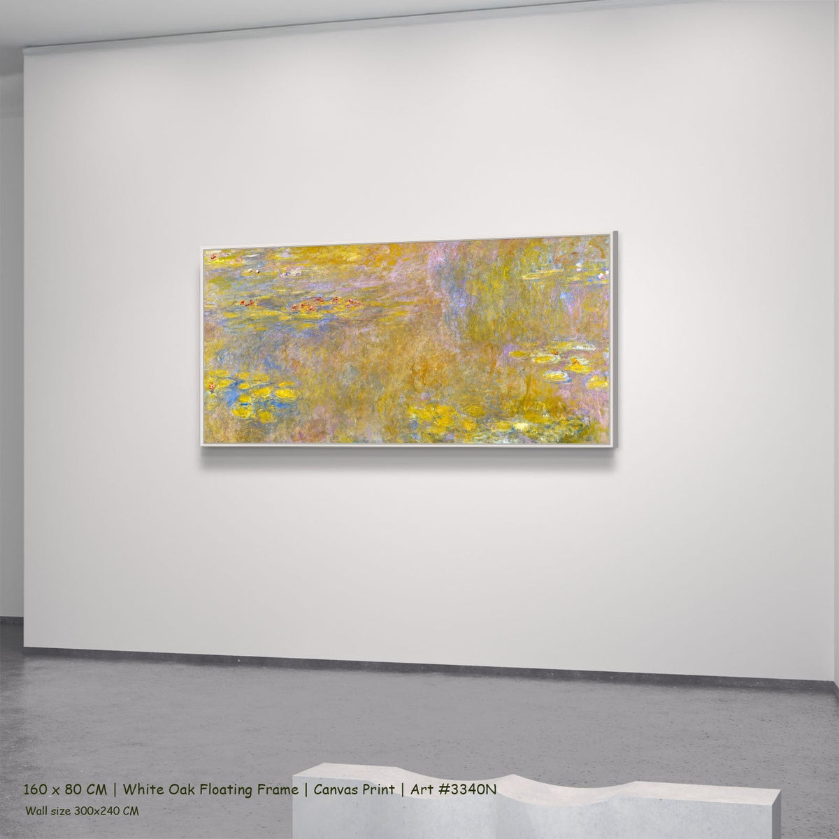 Claude Monet, Water Lilies — 160x80 white oak floating frame 1