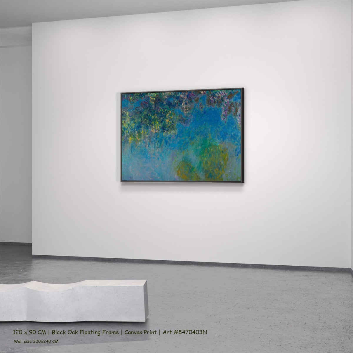 Claude Monet — Wisteria Floral canvas wall art in a black oak floating frame, 160 × 120 cm