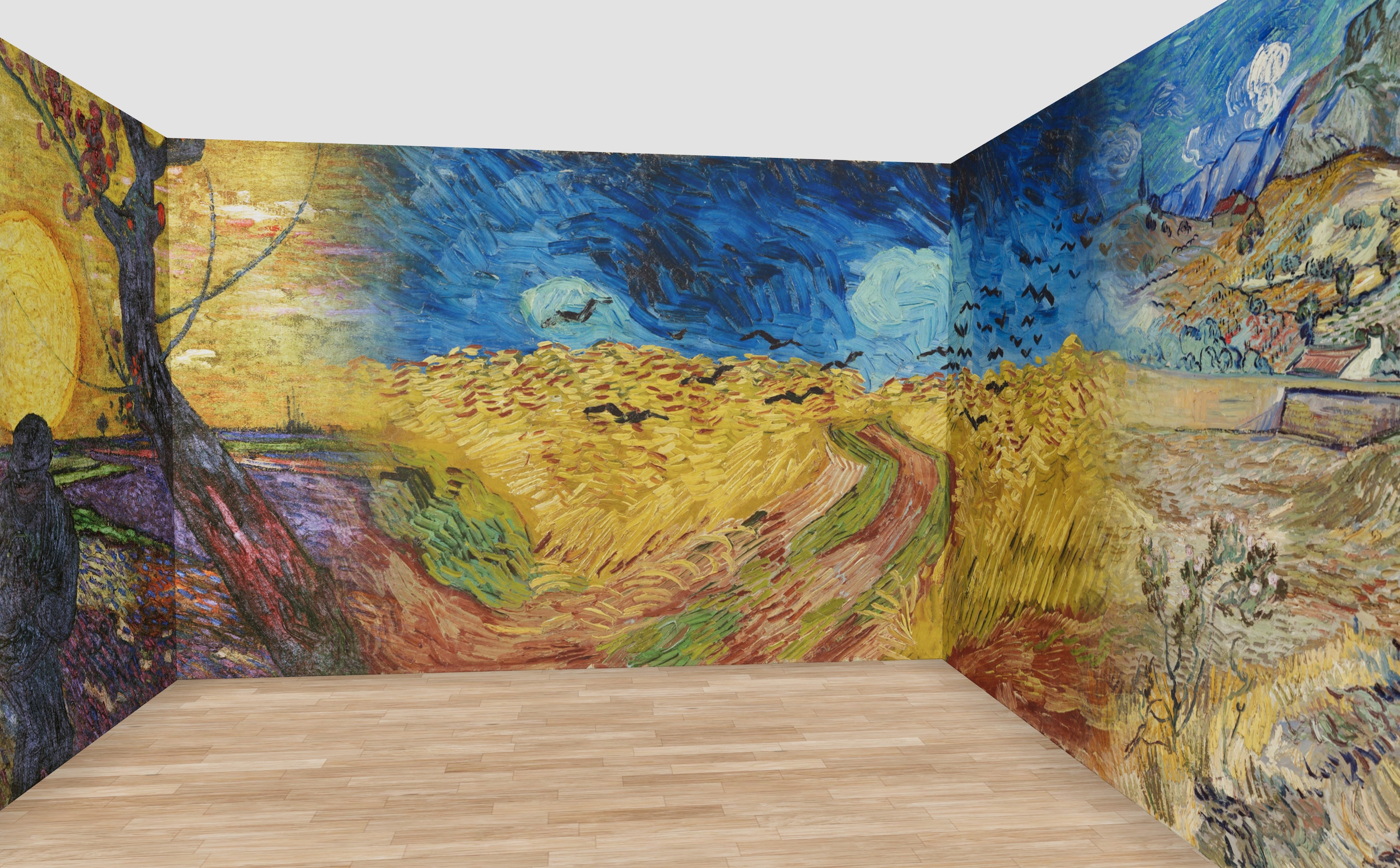 Provence Wall Mural — rendered in a 12 m room at 270 cm ceiling