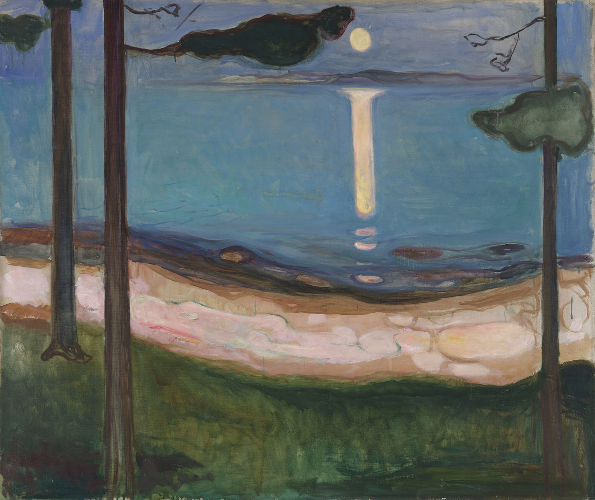 Large blue and green Expressionist canvas print of Moonlight by Edvard Munch