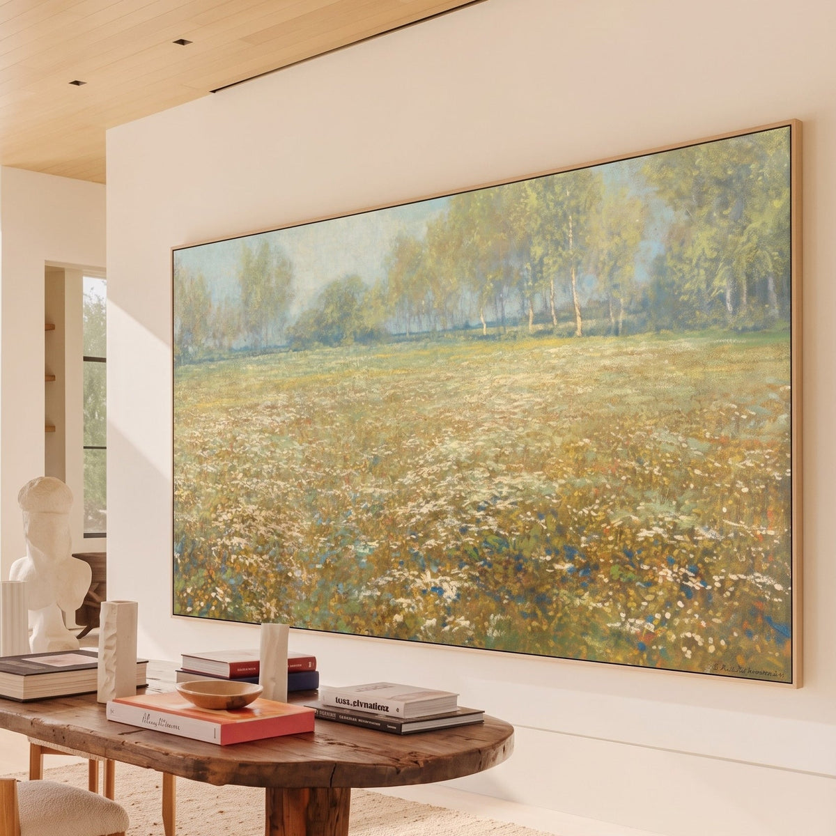 Egbert R.D. Schaap | Large Yellow Green Impressionist Canvas Wall Art | Meadow in Bloom — room photo 2
