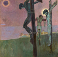 Large pink and green Expressionist canvas print of Crucifixion with Darkened Sun by Egon Schiele