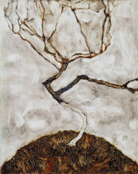 Large brown and white Expressionist Abstract canvas print of Small Tree in Late Autumn by Egon Schiele
