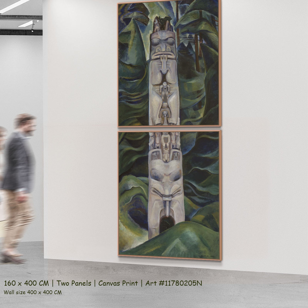 Totem and Forest by Emily Carr as a large two-panel green and grey Landscape canvas set